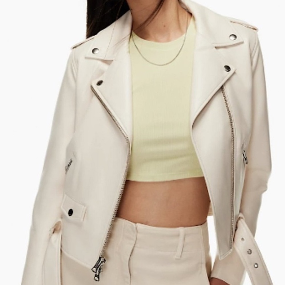 NWOT ARITZIA WILFRED FAUX LEATHER MOTO JACKET in BIRCH / Size M